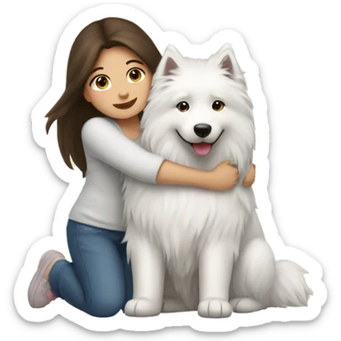 Girl brunette long hair hugging samoyeds  sticker