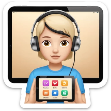 tablet with rounded corners, on the screen an interface with a person presenting onlince course sticker