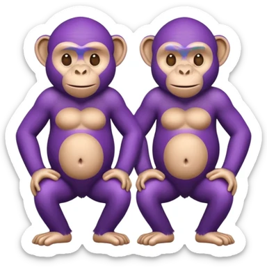 Two chimps wearing purple  back to back with two different personalities  sticker