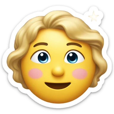 A face with sparkling eyes and a slight smile, gazing upward at a star. sticker