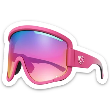 sporty pink shield visor sunglasses with thick layered frame, multi-level chunky design, substantial build, one-piece lens with color gradient sticker