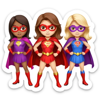 three superhero girls with capes and masks in different colors sticker