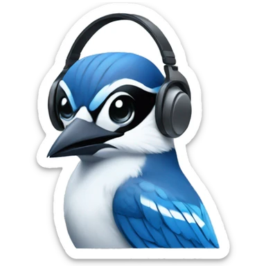 blue jay listening to music on headphones sticker