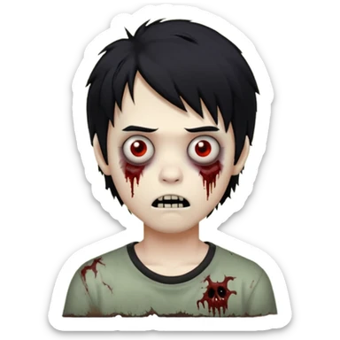 Boy, zombie, black hair, medium long, emo, shaggy, dark, spooky, creepy expression  sticker