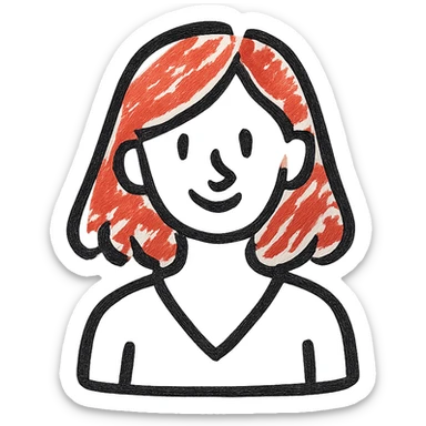 woman with red hair, hand-drawn black outline style sticker