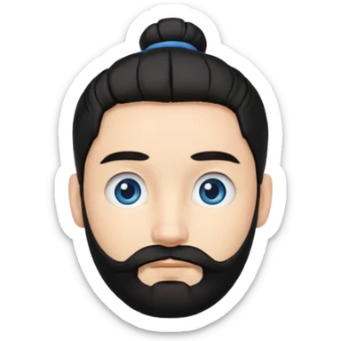 Man with a beard, blue eyes, and black hair tied in a bun sticker