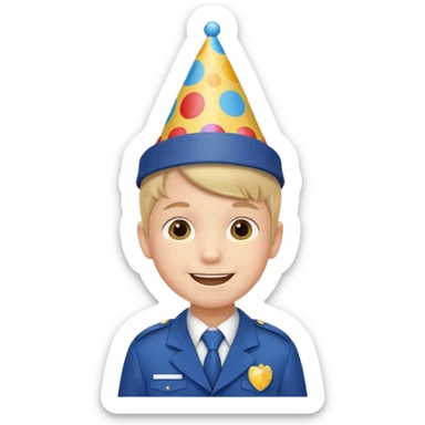 a little boy with birthday hat, wearing uniform















 sticker