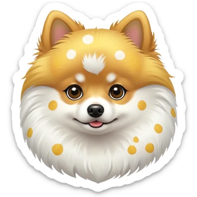 Pomeranian white and yellow dots sticker