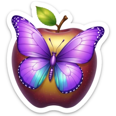 Purple butterfly on golden apple sticker