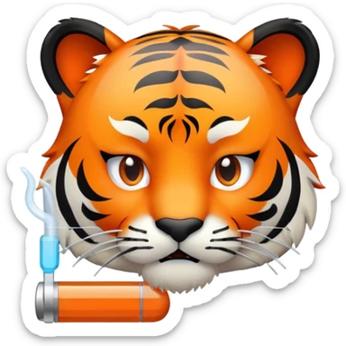 sick tiger face with thermometer and tissue for Twitch emote sticker
