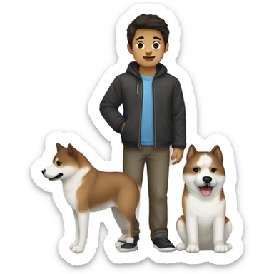 Boy with dark brown hair with an Akita dog  sticker