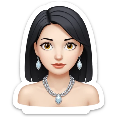 Female with very big Silver Necklace, grey skin,Black hair, more bright silver,highlight necklace, different expressions. sticker