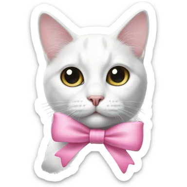 White cat with black spots and a pink bow sticker
