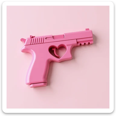 photorealistic pink pistol with a heart-shaped barrel opening, modern design, on a neutral background sticker