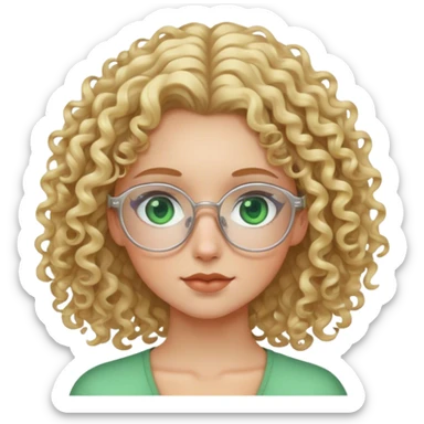 Blonde girl with curly hair and green eyes and clear glasses sticker