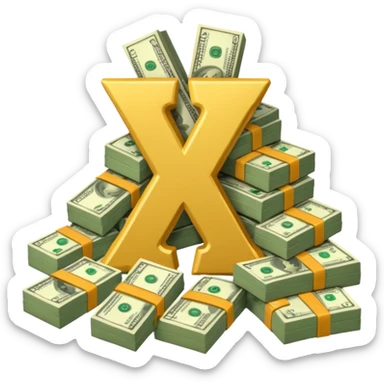 start with a 3d number 10, and 3d letter x, "10x", then to its right, a cash pile, make bills rectangular, looking like a multiplier of the wad of cash sticker