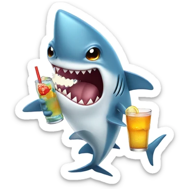 Cartoon shark with a drink in hand sticker