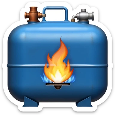 generate a realistic rust-free metal natural gas tank with blue fire on it sticker