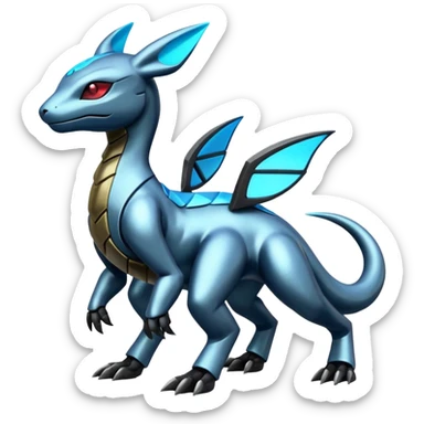 Shiny Futuristic Dusknoir-Salandit-Glaceon-Fakémon-hybrid-creature (full body)  sticker
