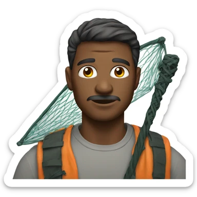 a man with butterfly net sticker