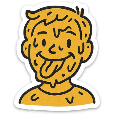 Add much more mustard all over his face, keep the hand drawn style and transparent background. sticker