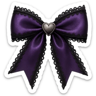 Purple gothic bow with black lace trim and heart charm, remove background sticker