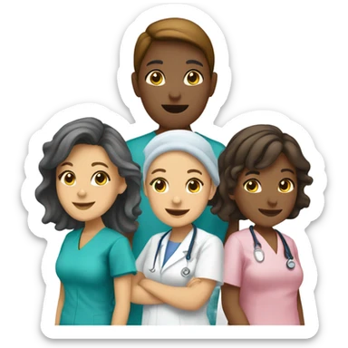 A group of five nurses all ages sticker
