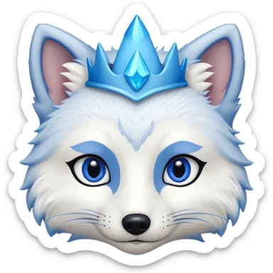 a artic Fox head with a small, thin, dark blue crown, light blue eyeliner, and blue eyes sticker
