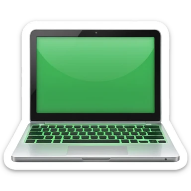 A emoji-style illustration of a laptop front facing with its screen showing green screen. sticker