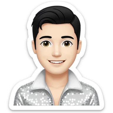 Sugar Bones, Male Electropop Singer from Confidence Man with black hair with white highlights, white sequin outfit sticker