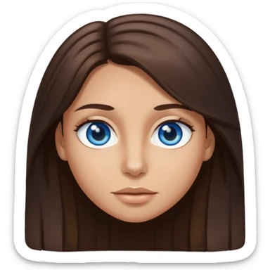 long dark brown hair with highlights in the front, big blue eyes clear taned skin sticker