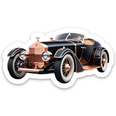 Batgirl Dark black Bare bones streamlined sporty (stripped down) hot rodded engine rose gold sports car 1932 Rolls Royce Woody futuristic electric spaceship plasma neon glowing motors and lightening dynamos with wide racing wheels that are held strong by advanced suspension and steering sticker