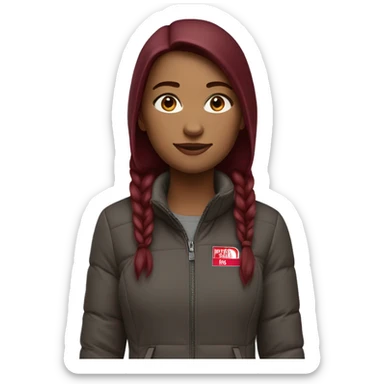 beautiful burgundy straight haired Girl wearing northface full body sticker