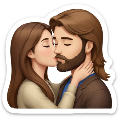 Light brown haired man with beard kissing brunette woman with long hair sticker