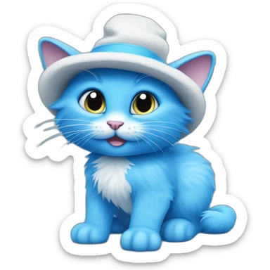 blue smurf cat with blue furr in hat sticker