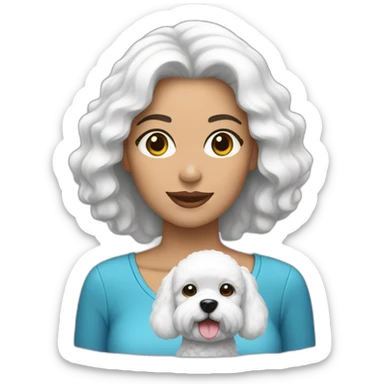 mujer piel blanca pelo negro con perro bichon blanco sticker