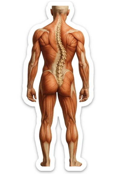 fai un immagine identica che riguarda un esercizio ma mettigli spina dorsale e muscoli in evidenza (anatomica) con colori naturali di un corpo umano. falla iperrealistica anatomica in 4k con spina dorsale storta in evidenza sticker