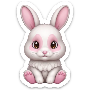 a cozy sitting cute white and brown bunny with big cute eyes  sticker