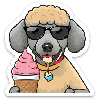 Poodle wearing sunglasses while eating ice cream  sticker