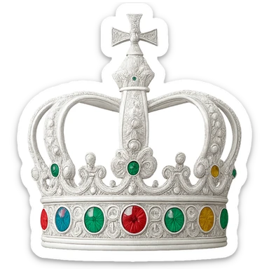 a white jeweled crown with colorful gems, ornate and regal, no background sticker