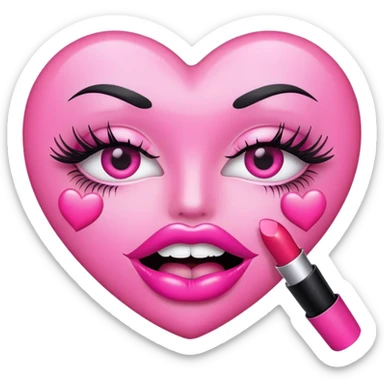 pink hearts with eyelashes and lipstick mouth sticker