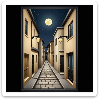 narrow alleyway with simple building design at nighttime sticker