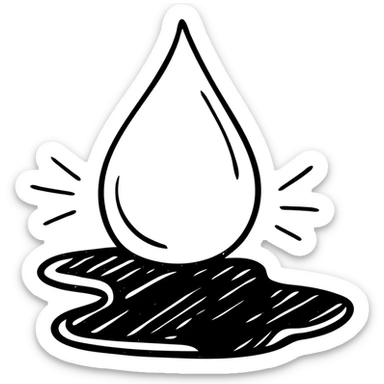 hand-drawn outlined icon of a light blue or silver water droplet sliding on glossy black paint, subtle repellent effect with lines, clean and modern sticker