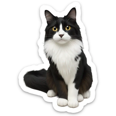 long haired cat half black half white sticker