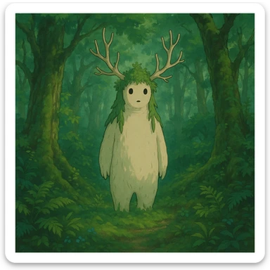 fantastical forest spirit in ghibli style sticker