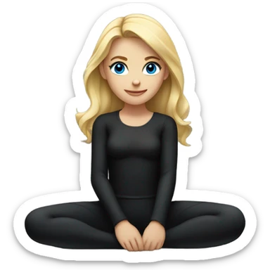 full body blonde girl with blue eyes sitting in black costume on the floor sticker