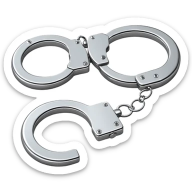 A pair of elegant handcuffs emoji made of silver chrome, smooth rounded design, glossy metallic reflections, luxury fetish aesthetic, minimal iOS emoji style, centered, clean white background sticker