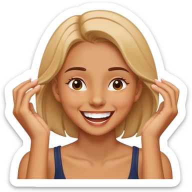 A girl with her hands on her neck laughing sticker