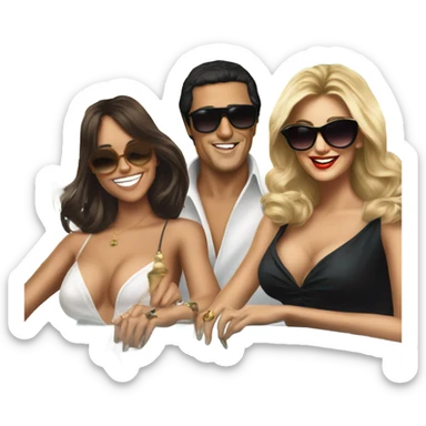 Tony Montana sunglasses happy with 6 beautiful ladies with him sticker