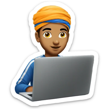 a young sikh boy oimg coding on laptop, sticker